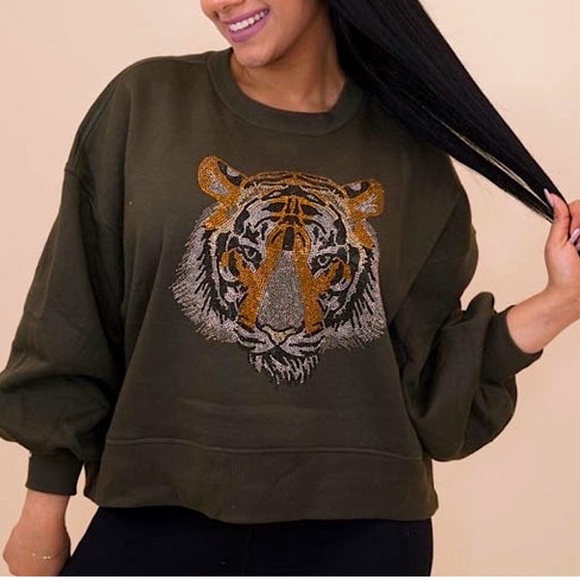 ☃️BOGO50%☃️ 🆕🤎EXPRESSED SOCIETY: MOCHA Tiger Sweatshirt MEDIUM - Picture 3 of 5